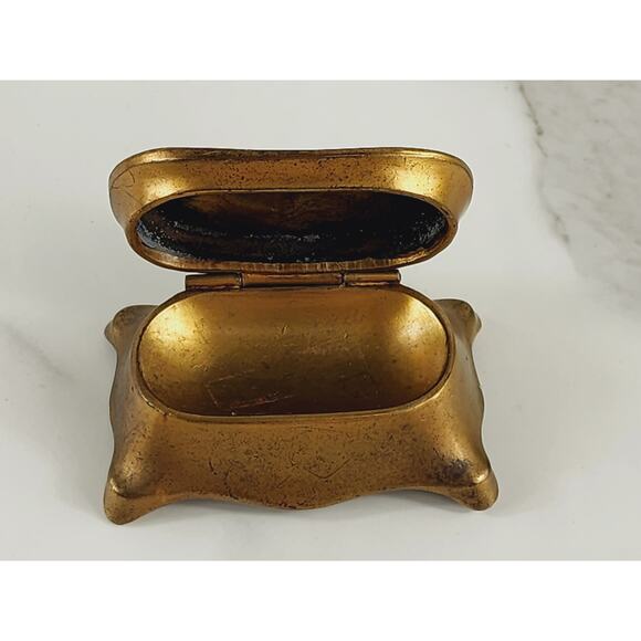 Rare Gold Brass Mini Trinket Coffin Chest Stamp Box 3 1/4" Home Art Decor Vtg - Picture 9 of 14